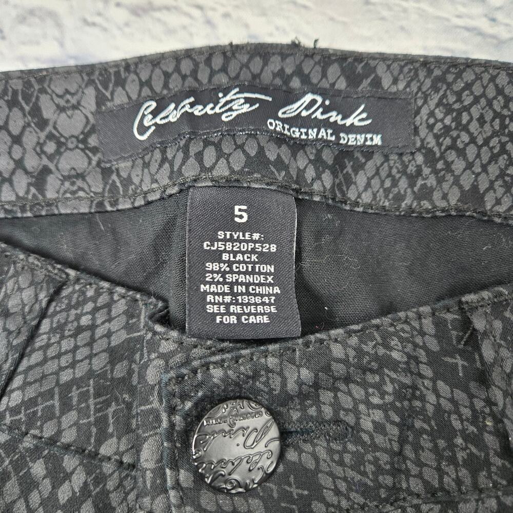 Celebrity Pink Original Denim Jeans Black Snakeskin Mobwife Print Skinny size 5 - Picture 4 of 16